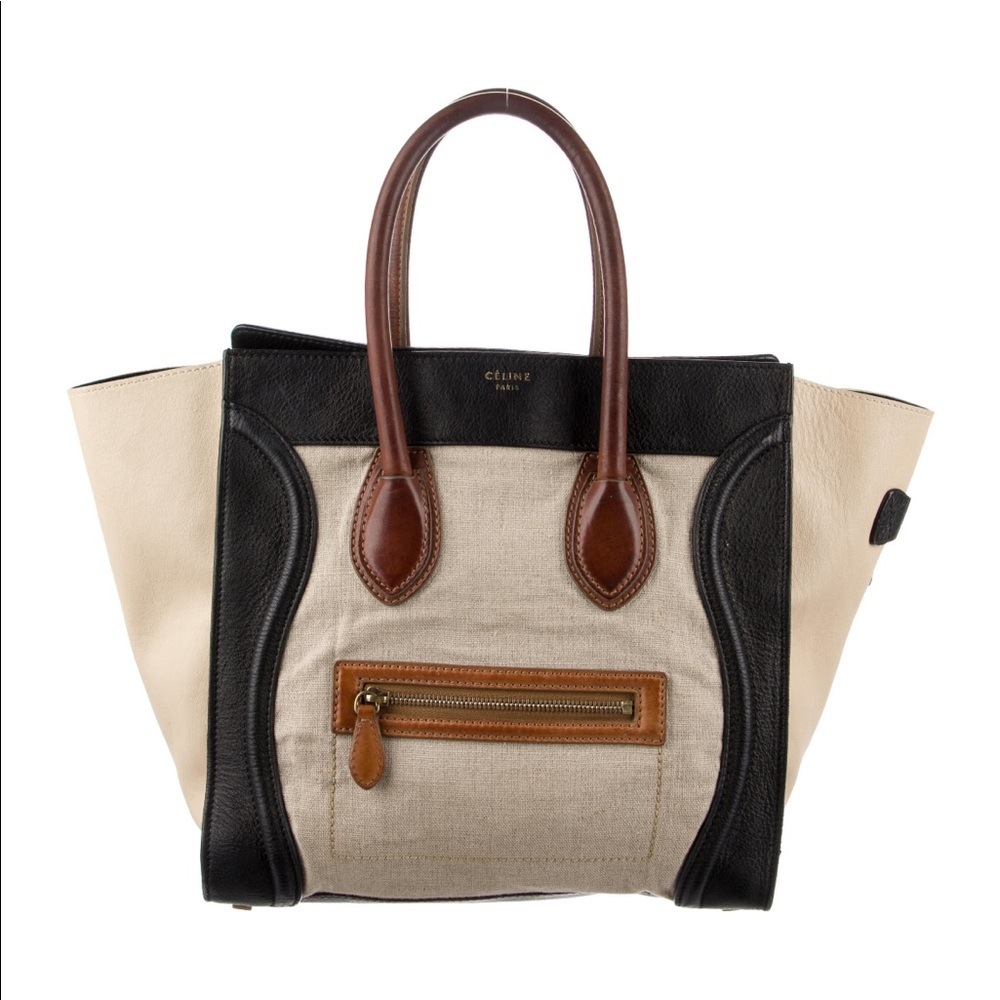 Auth Celine Calfskin Canvas Mini Tricolor Tri-Color Luggage Tote Bag - Picture 1 of 15
